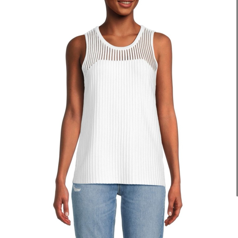 DKNY white Sheer Sleeveless Top NEW